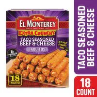 El Monterey Taquitos, Beef & Cheese, Taco Seasoned, Extra Crunchy, 18 Each