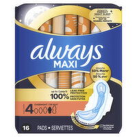 Always Maxi Maxi Overnight Pads with Wings, Size 4, 16 Each