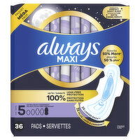 Always Maxi Maxi Overnight Pads with Wings, Size 5, 36 Each