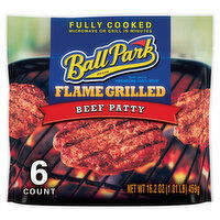 Ball Park Fully-Cooked Flame Grilled Original Beef Patties, Frozen, Resealable Package, 6 Each