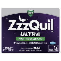 Vicks Ultra ZzzQuil, Sleep Aid, Doxylamine Succinate 25mg, Sleep Aids for Adults, Nighttime Sleep Aid, 12 Each