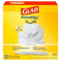 Glad Forceflex Drawstring Bags, Tall Kitchen, Grips-The-Can, Fragrance Free, 13 Gallon, 90 Each