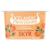 Icelandic Provisions Skyr, Low Fat, Peach & Cloudberry, Thick & Creamy, 5.3 Ounce