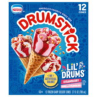 Drumstick Lil' Drums Frozen Dairy Dessert Cones, Strawberry/Vanilla Strawberry, 12 Each