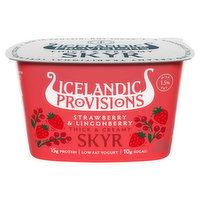 Icelandic Provisions Skyr, Low Fat, Strawberry & Lingonberry, Thick & Creamy, 5.3 Ounce