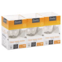 Essential Everyday Light Bulbs, Clear Vanity Globe, 40 Watts, Value Pack, 3 Each