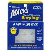 Mack's Earplugs, Pillow Soft, Silicone putty, Value Pack, 6 Each