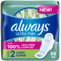 Always Ultra Thin Ultra Thin Pads with Wings, Size 2, 58 Each