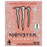 Monster Energy Zero Sugar Ultra Peachy Keen Energy Drink, 4 Each