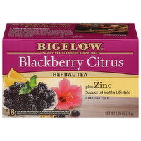 Bigelow Herbal Tea, Caffein Free, Plus Zinc, Blackberry Citrus, Tea Bags, 18 Each