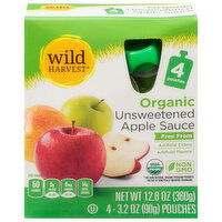 Wild Harvest Apple Sauce, Organic, Unsweetened, 4 Each