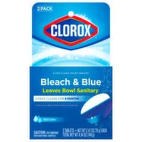 Clorox Toilet Tablets, Ultra Clean, Beach & Blue, Rain Clean, 2 Pack, 2 Each