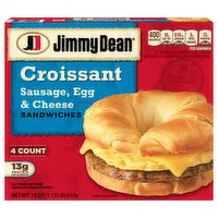 Jimmy Dean Croissant Breakfast Sandwiches with Sausage, Egg, and Cheese, Frozen, 4 Count, 18 Ounce