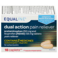 Equaline Pain Reliever, Dual Action, Caplets, 18 Each