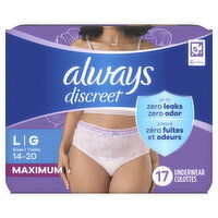 Always Discreet Discreet Adult Incontinence Underwear for Women, L, 17 Each