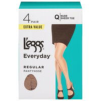 L'eggs Everyday Pantyhose, Regular, Nude, Q, Extra Value, 4 Each