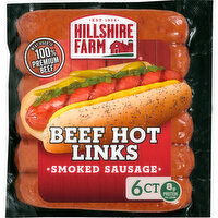 Hillshire Farm Beef Hot Smoked Sausage with Spicy Red Pepper, 6 Links, 12 Ounce