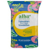 Alba Botanica Pineapple Enzyme Hawaiian 3-in-1 Clean Wet Towelettes, 25 Each