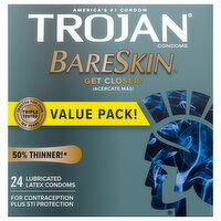 Trojan BareSkin Condoms, Latex, Lubricated, Value Pack, 24 Each