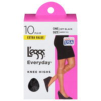 L'eggs Everyday Knee Highs, Off Black, Sheer Toe, One Size, Extra Value, 10 Each