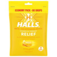 Halls Cough & Throat Relief, Honey Lemon Flavor, Economy Pack, 80 Each