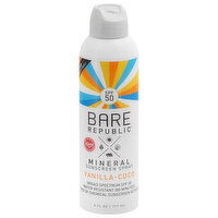 Bare Republic Sunscreen Spray, Mineral, Vanilla-Coco, Broad Spectrum SPF 50, 6 Ounce