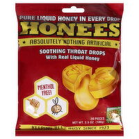 Honees Throat Drops, with Real Liquid Honey, Soothing, 20 Each