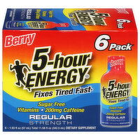 5-Hour Energy Energy Shot, Regular Strength, Berry, 6 Pack, 6 Each