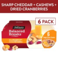 SARGENTO Sargento® Balanced Breaks® Natural Sharp Cheddar Cheese, Sea-Salted Cashews and Cherry Juice-Infused Dried Cranberries Snack Kit, 6-Pack, 11.652 Ounce