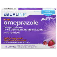 Equaline Omeprazole, 24 Hr, 20 mg, Tablets, Strawberry Flavor, 14 Each