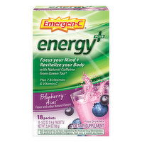 Emergen-C Energy Plus Fizzy Drink Mix, Blueberry-Acai, 18 Each