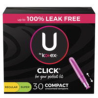 U By Kotex Click Tampons, Regular/Super, Unscented, Compact, 30 Each