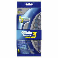 Gillette Sensor3 Simple Men's Disposable Razors, 8 Ct, 8 Each