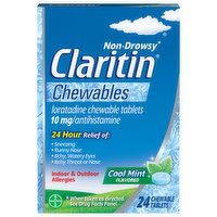 Claritin Indoor & Outdoor Allergies, Non-Drowsy, 10 mg, Chewable Tablets, Cool Mint Flavored, 24 Each