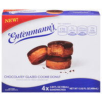 Entenmann's Ice Cream Sandwiches, Chocolatey Glazed Cookie Donut, Chocolate, 4 Each