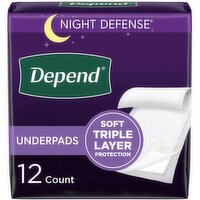 Depend Night Defense Underpads (Formerly Bed Protectors) for Incontinence, Overnight Absorbency, 12 Each