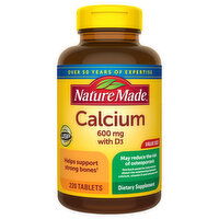 Nature Made Calcium, with D3, 600 mg, Tablets, Value Size, 220 Each