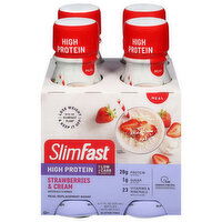 SlimFast Meal Replacement Shake, Strawberries & Cream, High Protein, 4 Each