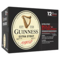 Guinness Beer, Extra Stout, Bold and Bittersweet, 12 Each