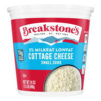 Breakstone's Breakstone's Cottage Cheese Breakstone's Small Curd Low fat Cottage Cheese with 2% Milkfat delivers the classic cottage cheese taste and texture you know and love with less fat. This small curd cottage cheese is made with cultured pasteurized Grade A skim milk and cream., 25 Ounce