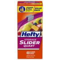 Hefty Storage Bags, Slider, Quart, Value Pack, 40 Each