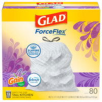 Glad ForceFlex Bags, Drawstring, Kitchen, Gain Lavender Scent with Febreze Freshness, 13 Gallon, Tall, 80 Each