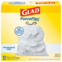 Glad ForceFlex Bags, Drawstring, Kitchen, Fragrance Free, Tall, 13 Gallon, 80 Each