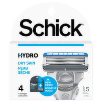 Schick Cartridges, Hydro, 5 Blades, 4 Each