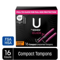 U by Kotex Click Compact Super Plus Unscented Tampons, 16 Each