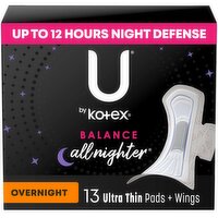 U by Kotex Balance Pads + Wings, Ultra Thin, Overnight, 13 Each