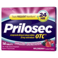 Prilosec OTC Acid Reducer Prilosec OTC Heartburn Relief, Omeprazole, Acid Reducer Tablets, Wildberry Flavor, 14 Ct, 14 Each