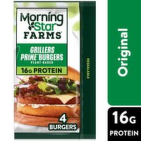 MorningStar Farms Grillers Prime Plant Based Veggie Burgers, Grillers Prime, 10 Ounce