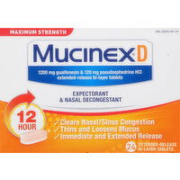 Mucinex D Expectorant & Nasal Decongestant, Maximum Strength, Tablets, 24 Each