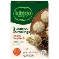 Bibigo Dumplings, Pork & Vegetable, Steamed, 6.6 Ounce